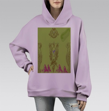 Герб птица горы хот дог сочетание, Hoodie Mono Fiolet, оверсайз, утепленная