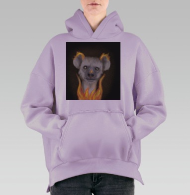Животное с огненной аурой и светящимися глазами, Hoodie Oversize Fiolet, утепленная