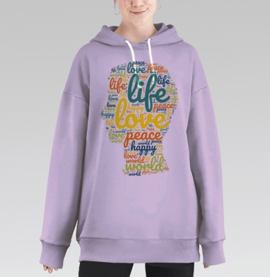 Жизнь любовь мир счастье живи в любви, Hoodie Long Oversize Fiolet