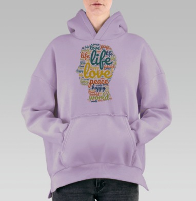 Жизнь любовь мир счастье живи в любви, Hoodie Oversize Fiolet, утепленная