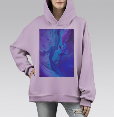 Глубокие Синие Абстрактные Потоки Текучих Линий, Hoodie Mono Fiolet, оверсайз, утепленная