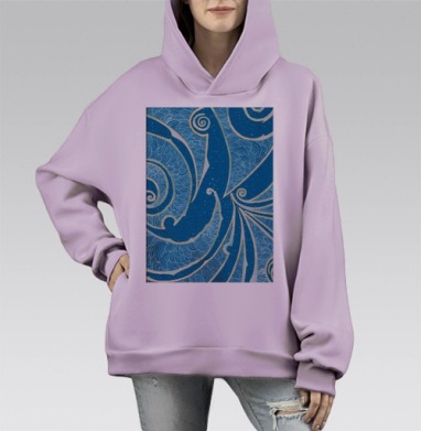 Глубокие волны синего океана с золотыми бликами, Hoodie Mono Fiolet, оверсайз, утепленная