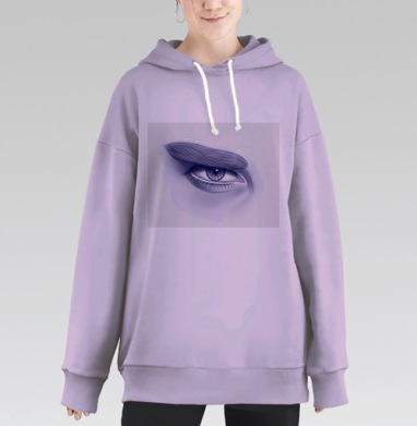 Глубокий мужской глаз синих оттенков смотрит прямо перед собой, Hoodie Long Oversize Fiolet
