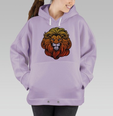 Голова льва в яркой цветовой гамме сильный акцент, Hoodie Oversize Fiolet