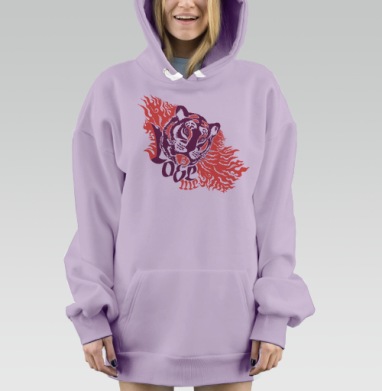Голова тигра в огненном пламени Lose Me, Hoodie Mjhigh Dig Mel, Fiolet, утепленная