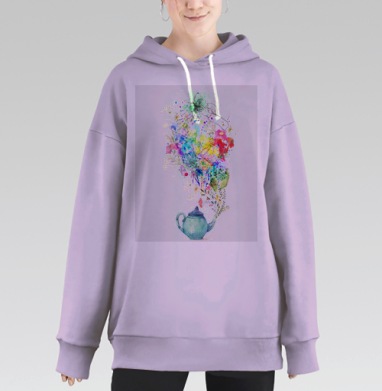 Голубой чайник с ярким дымом творческого вдохновения, Hoodie Long Oversize Fiolet