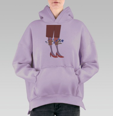 Голубые цветы растущие из носков с туфлями, Hoodie Oversize Fiolet, утепленная