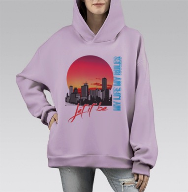 Городской пейзаж закат энергия жизни в своих, Hoodie Mono Fiolet, оверсайз, утепленная