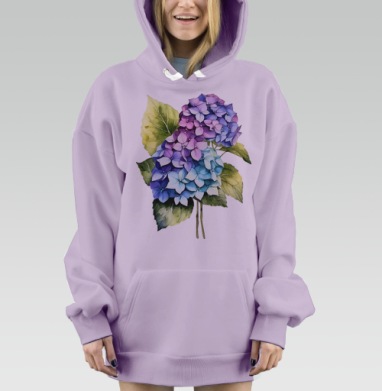 Гортензия букет листья нежность естественная акварель, Hoodie Mjhigh Dig Mel, Fiolet, утепленная