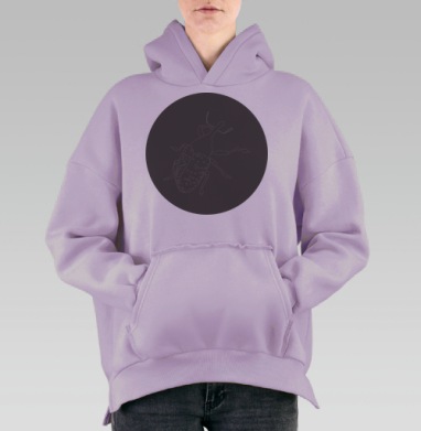 Жук долгоносик на темно сером фоне оригинальная графика, Hoodie Oversize Fiolet, утепленная