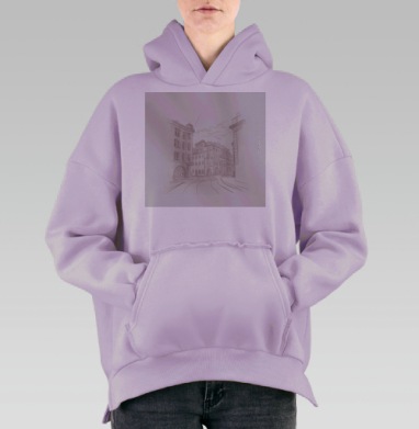Классический карандашный рисунок городского пейзажа, Hoodie Oversize Fiolet, утепленная