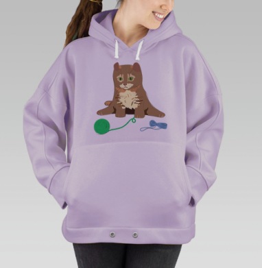 Игровой милый котёнок с зелёным клубком пряжи, Hoodie Oversize Fiolet