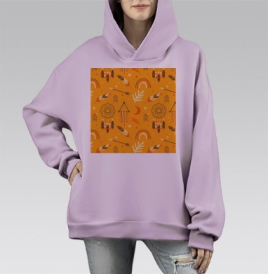Индейский паттерн с ловцами снов и стрелами для детской комнаты, Hoodie Mono Fiolet, оверсайз, утепленная