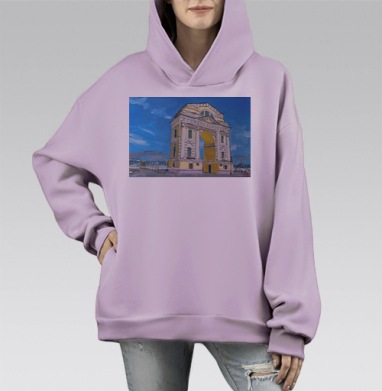 Исторические московские ворота на Ангаре в Иркутске, Hoodie Mono Fiolet, оверсайз, утепленная