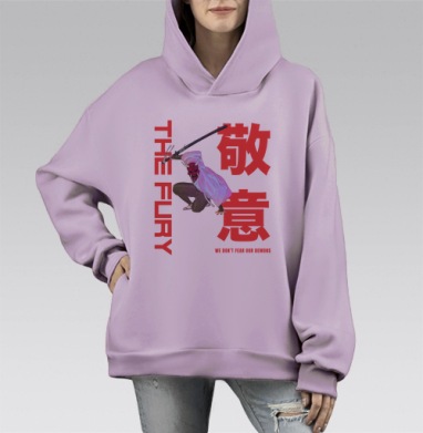 Истребитель демонов в красной маске Total Fury, Hoodie Mono Fiolet, оверсайз, утепленная