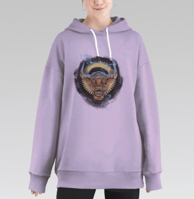 Кибернетический бык бронзовый в дыму мощь настойчивость, Hoodie Long Oversize Fiolet