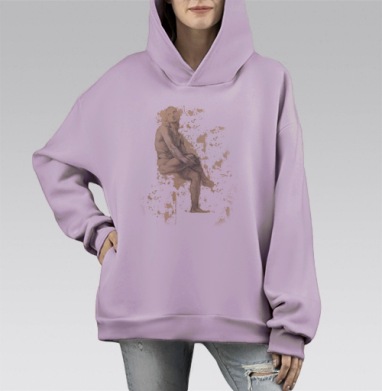 Классический академический рисунок человека в раздумье сидит, Hoodie Mono Fiolet, оверсайз, утепленная