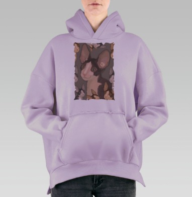 Коричнево белый кот с большими ушами и выразительными глазами, Hoodie Oversize Fiolet, утепленная