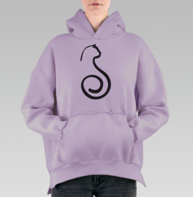 Минималистичный черный силуэт кошки декоративный, Hoodie Oversize Fiolet, утепленная