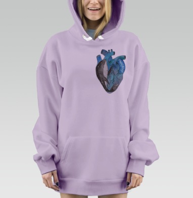 Акварельное сердце с космическими китами, Hoodie Mjhigh Dig Mel, Fiolet, утепленная