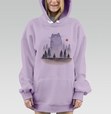 Мифический гигантский кот в туманном лесу, Hoodie Mjhigh Dig Mel, Fiolet, утепленная