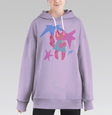 Котенок с цветочком приносит поддержку и вдохновение, Hoodie Long Oversize Fiolet