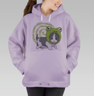 Котенок в костюме лягушки мультяшный милый ПУР, Hoodie Oversize Fiolet