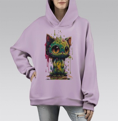Котёнок яркие цвета тающий котёнок, Hoodie Mono Fiolet, оверсайз, утепленная