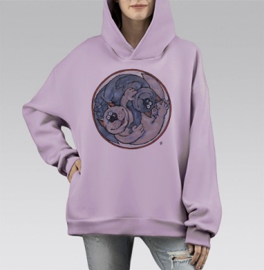 Коты Инь Янь баланс и гармония коты Инь Янь, Hoodie Mono Fiolet, оверсайз, утепленная