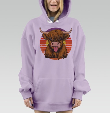 Ковбойский бык игриво высовывает язык в предзакатных лучах, Hoodie Mjhigh Dig Mel, Fiolet, утепленная