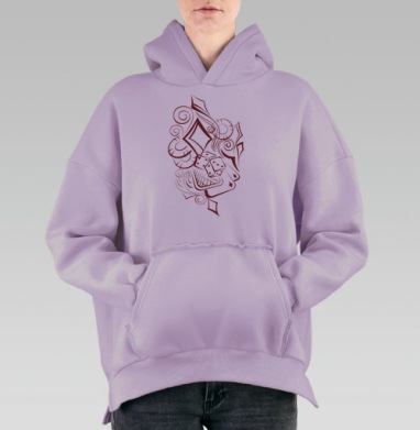 Стильный дизайн с костями и картой в бордовом цвете, Hoodie Oversize Fiolet, утепленная