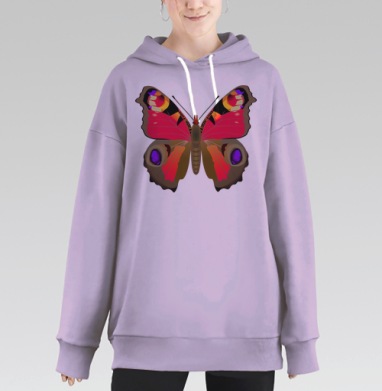 Красная дневная бабочка павлиний глаз оттенков, Hoodie Long Oversize Fiolet
