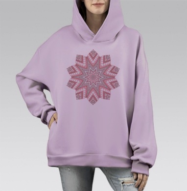 Красно черно белая геометрическая звезда с узорами и точками, Hoodie Mono Fiolet, оверсайз, утепленная