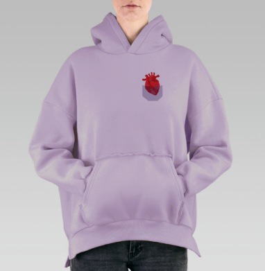 Красное анатомическое сердце в кармане носить рядом, Hoodie Oversize Fiolet, утепленная