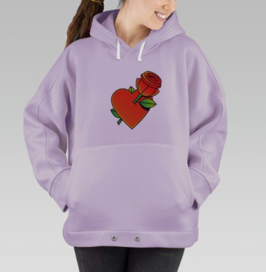 Красное сердце с розой символ страсти и боли, Hoodie Oversize Fiolet