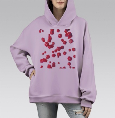 Красные скругленные кубы в движении на светлом фоне, Hoodie Mono Fiolet, оверсайз, утепленная