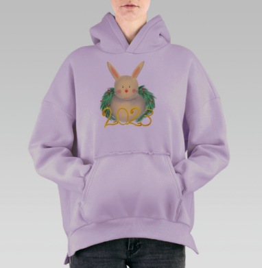 Кролик венок Новый год 2023, Hoodie Oversize Fiolet, утепленная