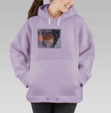 Крупный портрет с сердцем в глазу глазами, Hoodie Oversize Fiolet