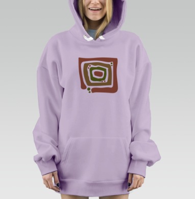 Квадратные спиральные линии терракота оливковый горчичный светло серый, Hoodie Mjhigh Dig Mel, Fiolet, утепленная
