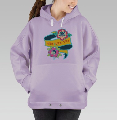 Лента с цветами и лозунгом Пришел увидел победил, Hoodie Oversize Fiolet