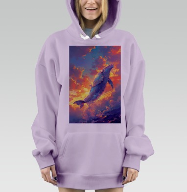 Летающий фэнтези кит в динамичном воздушном полёте, Hoodie Mjhigh Dig Mel, Fiolet, утепленная