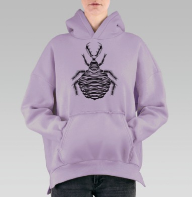 Личинка муравьиного льва черно белая крупная форма, Hoodie Oversize Fiolet, утепленная