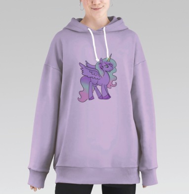 Лиловый единорог с крыльями и радугой хвостом, Hoodie Long Oversize Fiolet