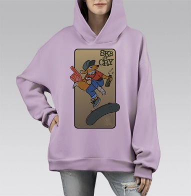 Лис с бутылкой на скейтборде прыжок свободы идет, Hoodie Mono Fiolet, оверсайз, утепленная