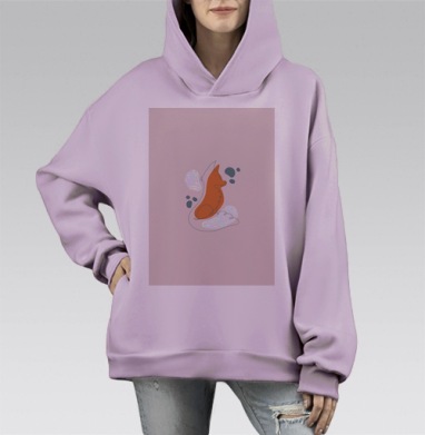 Лиса сидит в профиль в минималистичной спокойной форме, Hoodie Mono Fiolet, оверсайз, утепленная