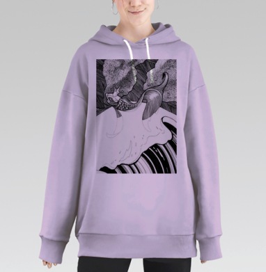 Лягушка король с хвостом на воде сказочная графика, Hoodie Long Oversize Fiolet