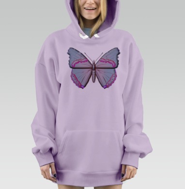 Матовая серая бабочка с розовыми перевязями на крыльях, Hoodie Mjhigh Dig Mel, Fiolet, утепленная