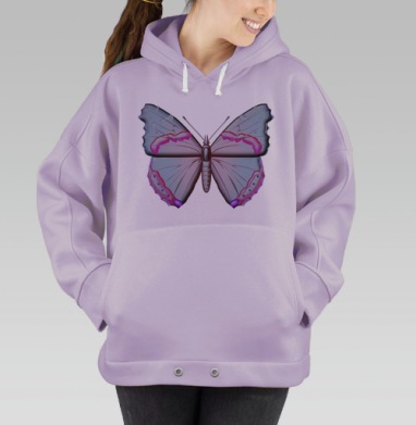 Матовая серая бабочка с розовыми перевязями на крыльях, Hoodie Oversize Fiolet
