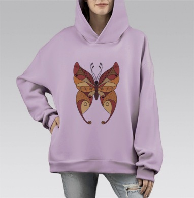 Медитативная бабочка черно-белая гармония равновесия, Hoodie Mono Fiolet, оверсайз, утепленная