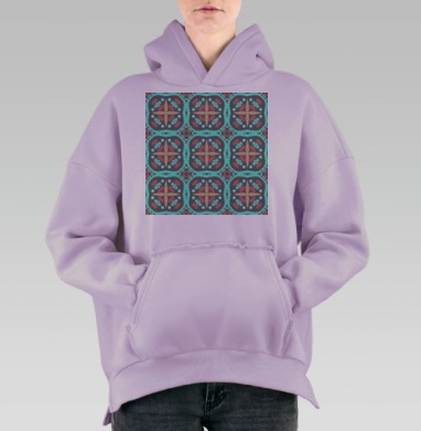 Медитативная звезда голубой розовыйоновый светящийся узор, Hoodie Oversize Fiolet, утепленная